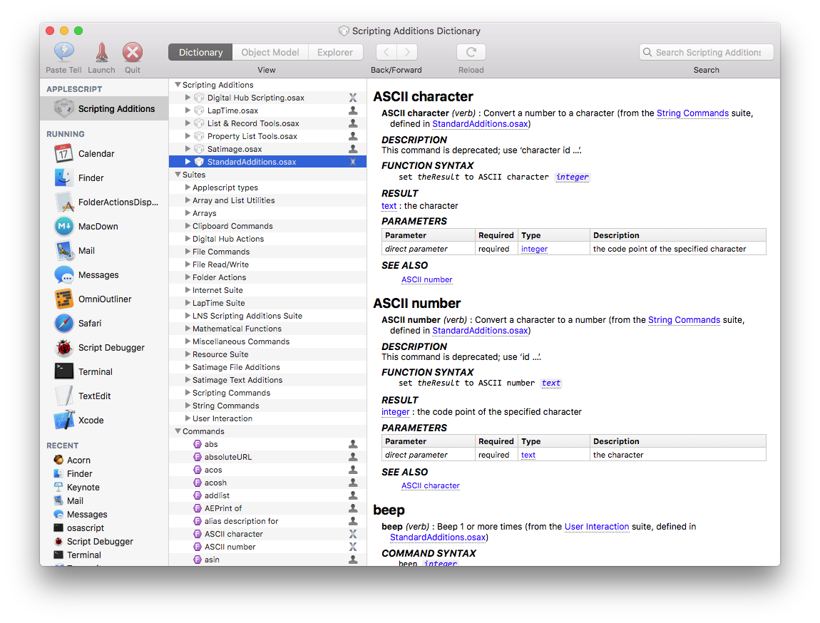The scripting additions display inScript Debugger under High Sierra.